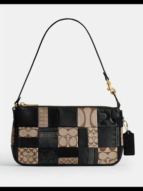 Coach Plaza 25 Bag With Patchwork Leather Shoulder Bag - Black Brand New In Box
